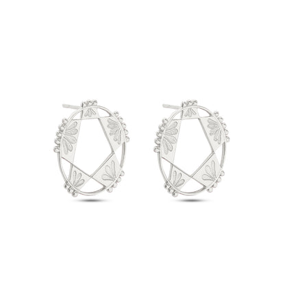 Pure Silver Earrings - Petal Carved Geometric Earrings Silver - Tweov Jewels