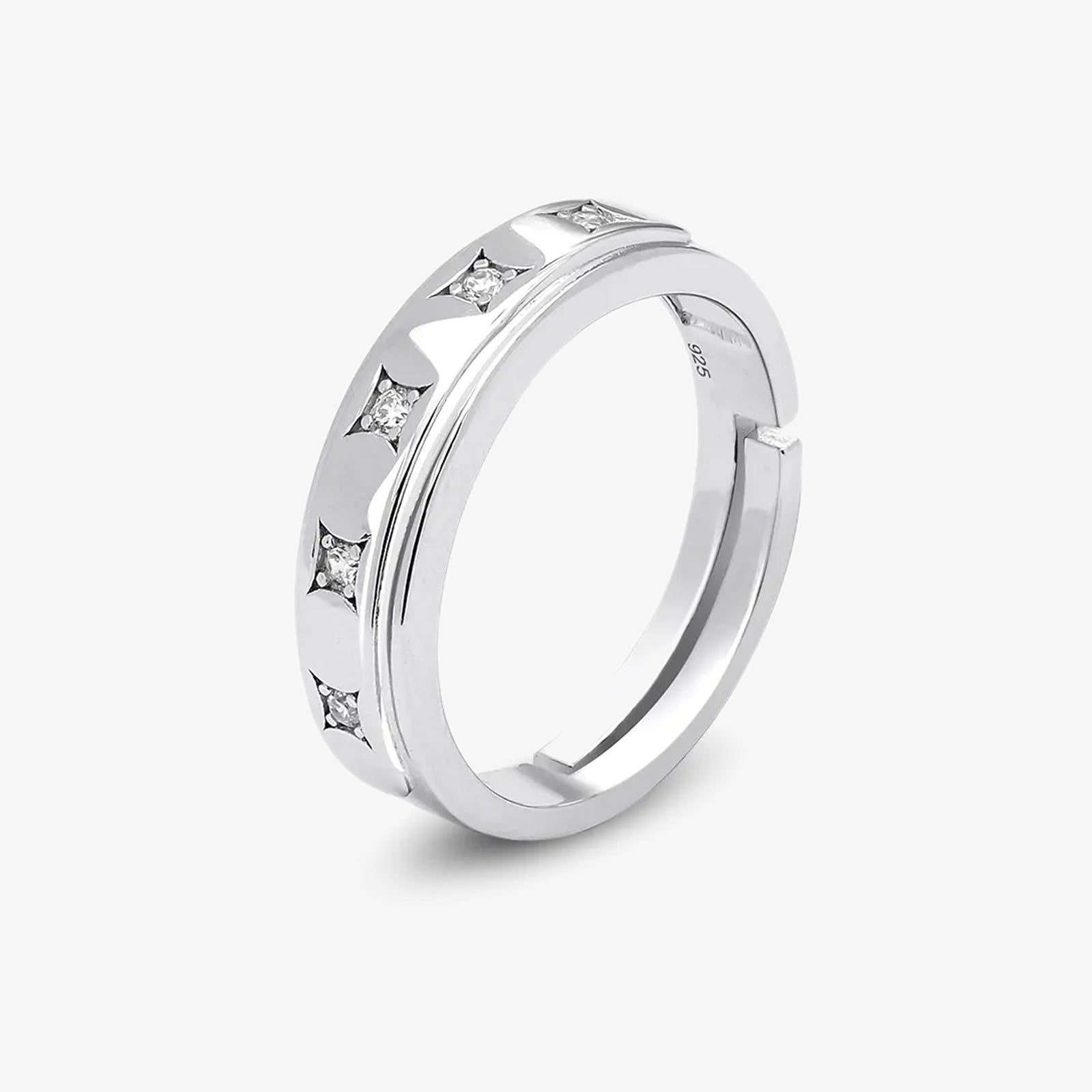 CZ Studded Starlight Silver Ring for Men