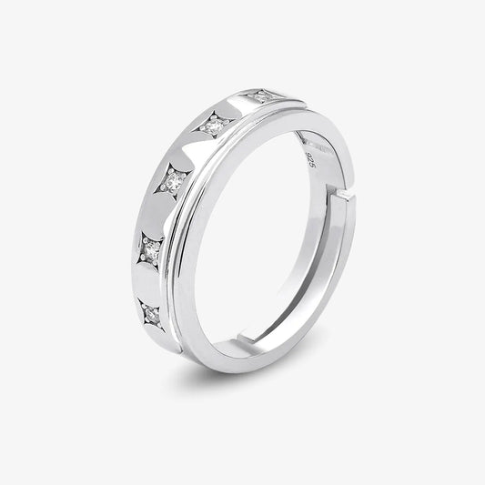 CZ Studded Starlight Silver Ring for Men