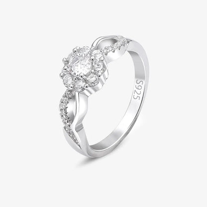 Floral Shaped Halo CZ Silver Ring