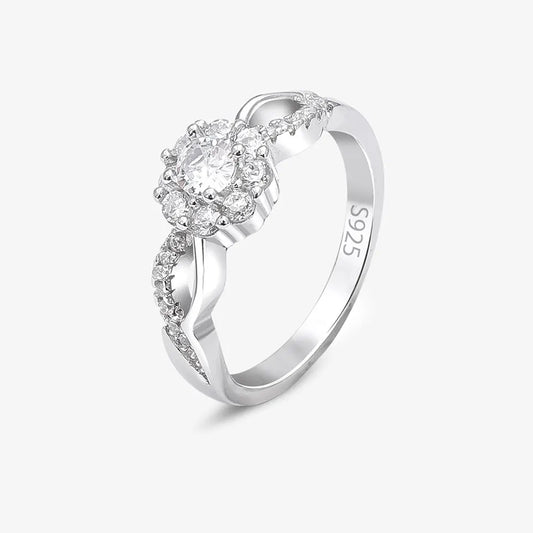 Floral Shaped Halo CZ Silver Ring