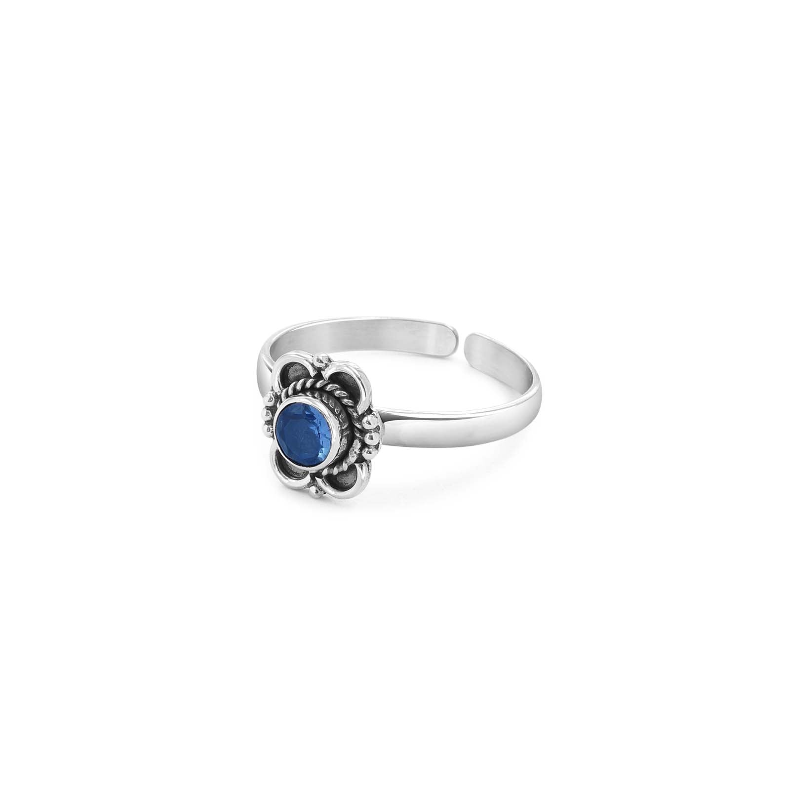 Silver Blue Stone Floral Shaped Toe Ring