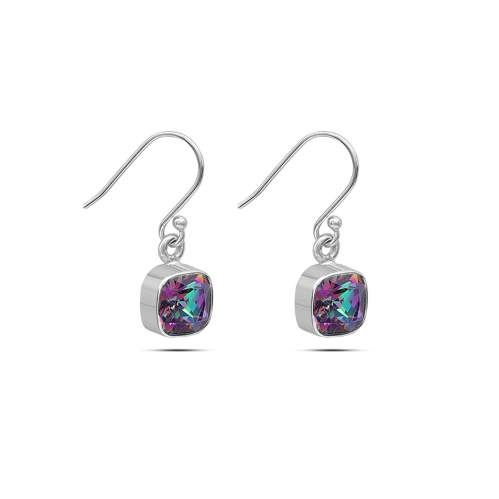 Pure 925 Silver Earrings - Hook Stud with Rainbow Topaz - Tweov Jewels