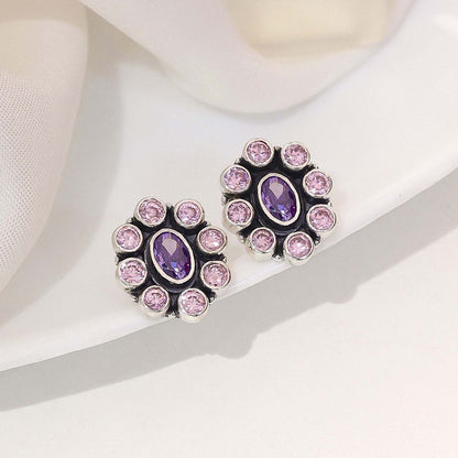 Oxidized Oval Purple Stone Studded Silver Stud - Tweov Jewels