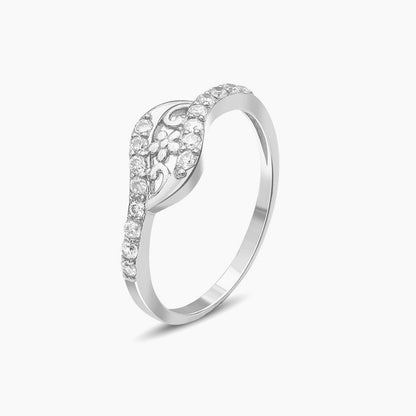 Wavy Zircon Floral Silver Ring