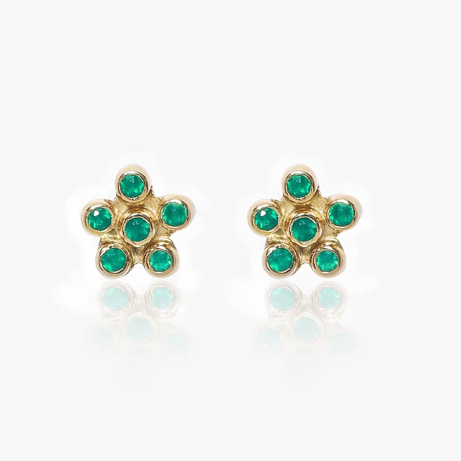 Gold-Plated Floral Design Green Stone Silver Stud Earring