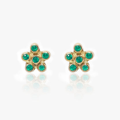 Gold-Plated Floral Design Green Stone Silver Stud Earring