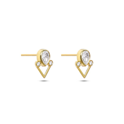 Pure Silver Earrings - Dew Drop in Zirconia Heart - Tweov Jewels