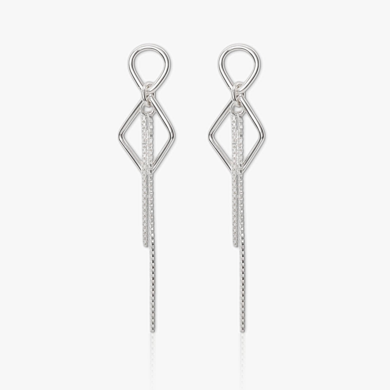 Designer Long Thread Chain Silver Earrings