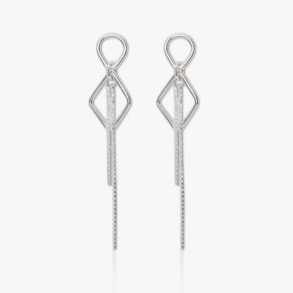 Designer Long Thread Chain Silver Earrings