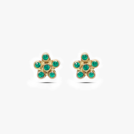 Gold-Plated Floral Design Green Stone Silver Stud Earring - Tweov Jewels