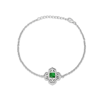 Emerald Square Filigree Bracelet For Women – 925 Sterling Silver Rhodium Plated