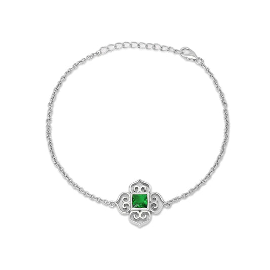 Emerald Square Filigree Bracelet For Women – 925 Sterling Silver Rhodium Plated
