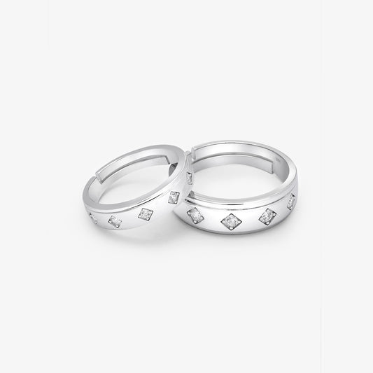 Facet Frame Couple Rings for Men & Women – 925 Sterling Silver Rhodium Plated