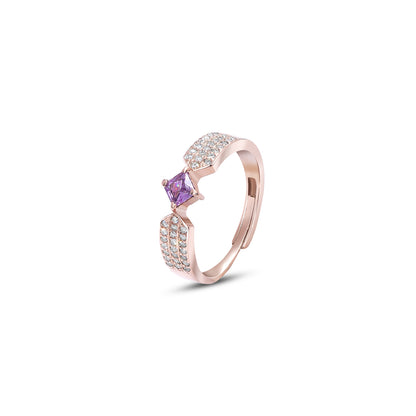 Pure Silver Ring - Adjustable Model With Purple & CZ Gems - Tweov Jewels