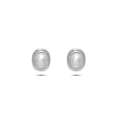 Pure Silver Earrings - Timeless Classic Oval Pearl - Tweov Jewels
