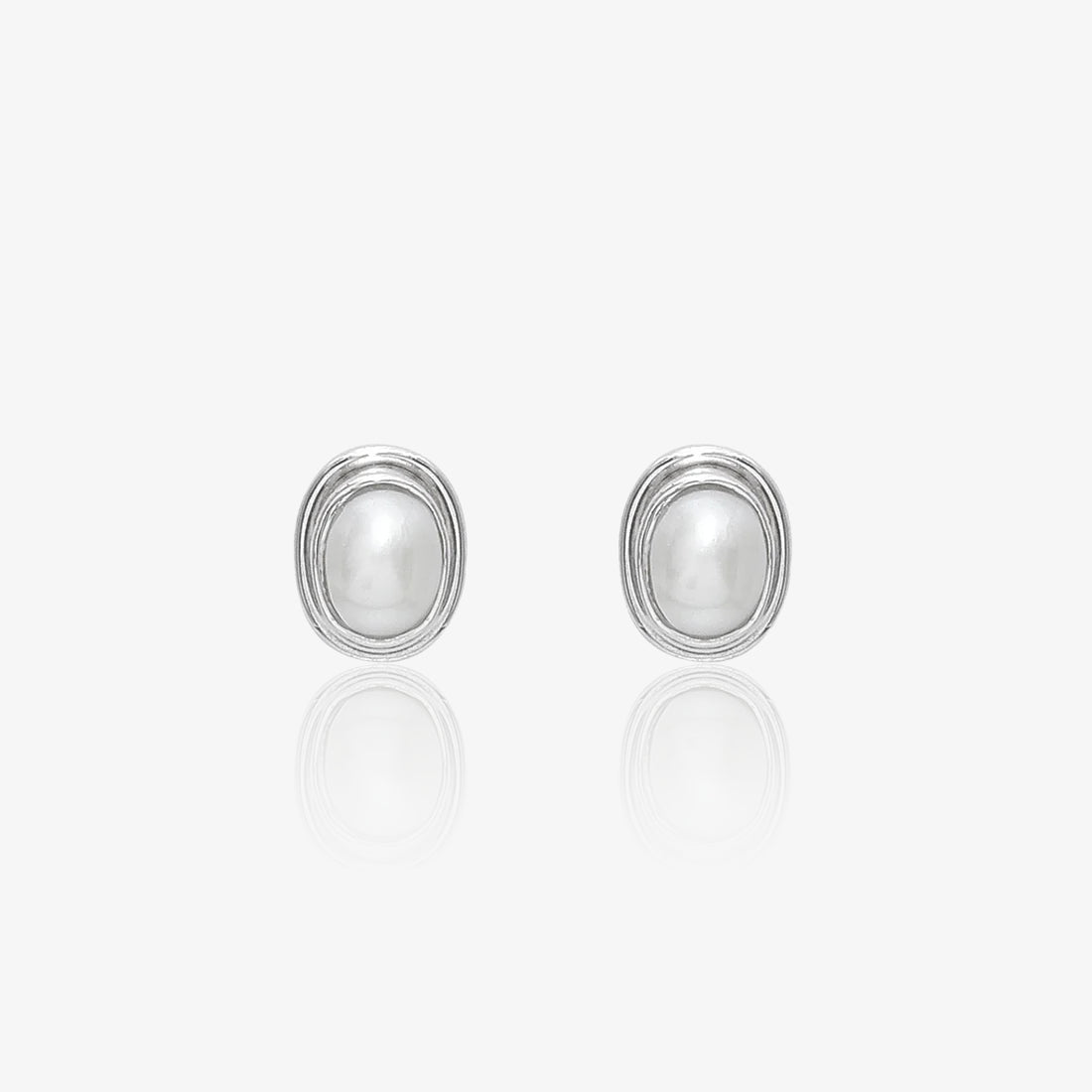 White Oval Silver Pearl Stud Earrings - Tweov Jewels