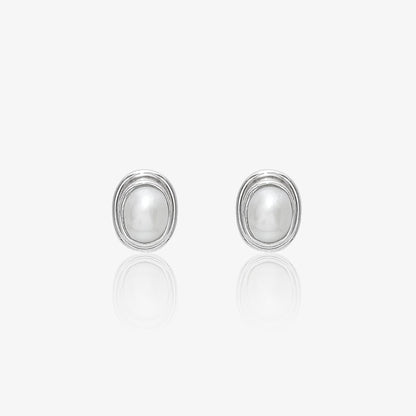 White Oval Silver Pearl Stud Earrings - Tweov Jewels