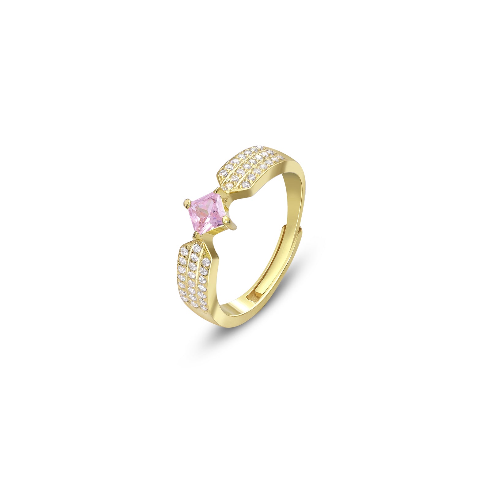 Pure Silver Ring - Adjustable Model With Pink & CZ Gems - Tweov Jewels