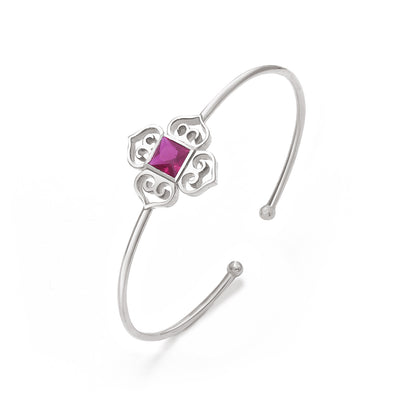 Floral Design with Ruby Stone Pure Sterling Silver Bracelet - Tweov Jewels
