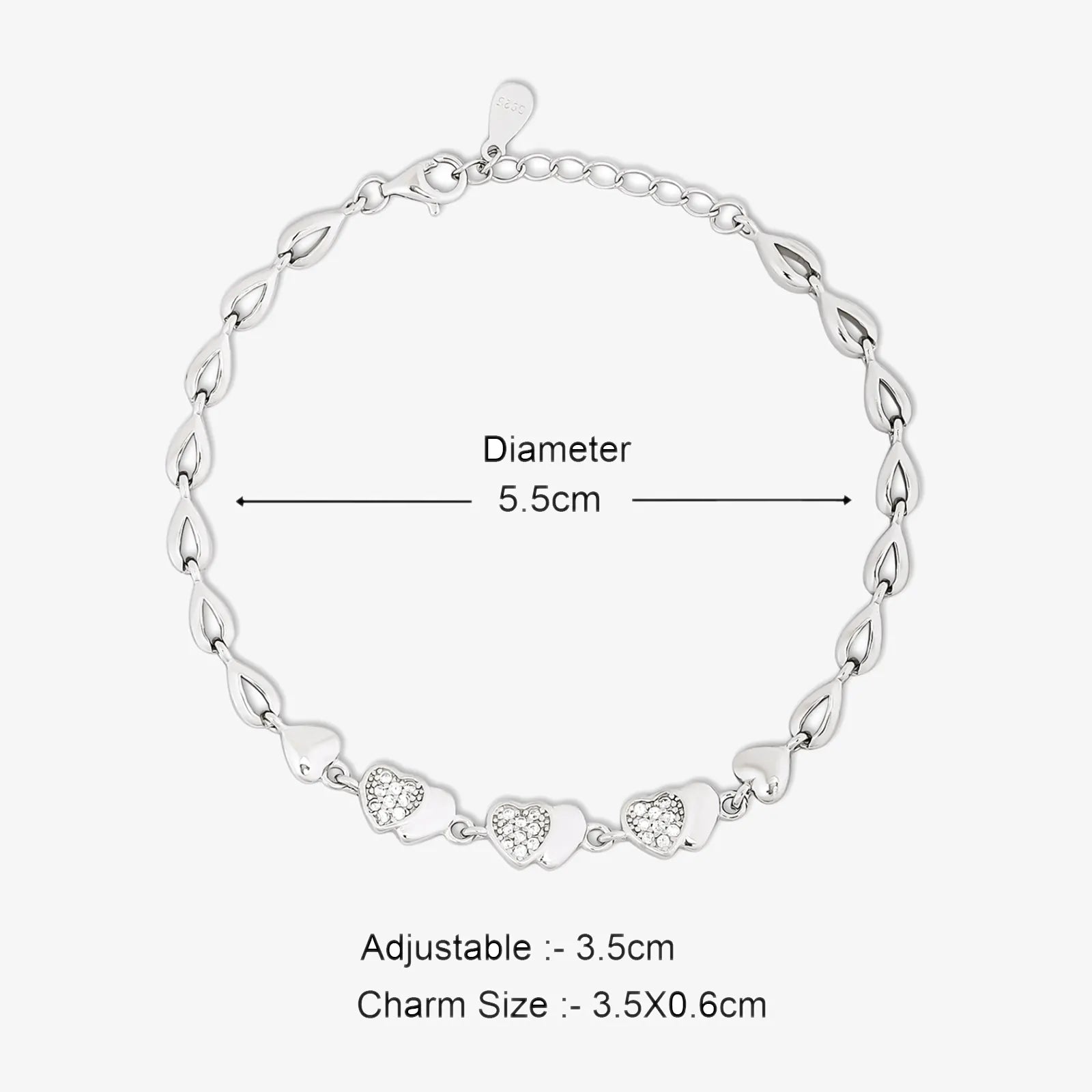 Designer Silver CZ Heart Bracelet for Women - Tweov Jewels