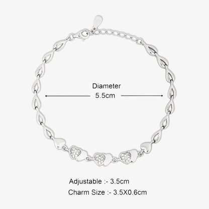Designer Silver CZ Heart Bracelet for Women - Tweov Jewels