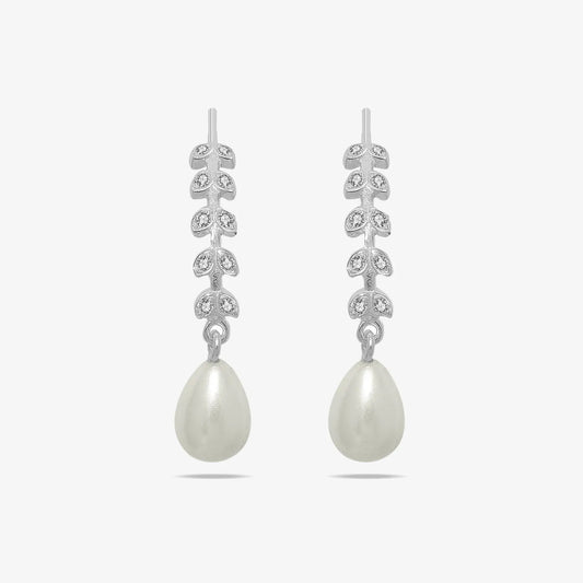 CZ Long Silver Pearl Earrings - Tweov Jewels