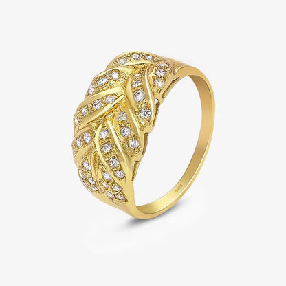 Gold Plated AD Wide Silver Leaf Ring