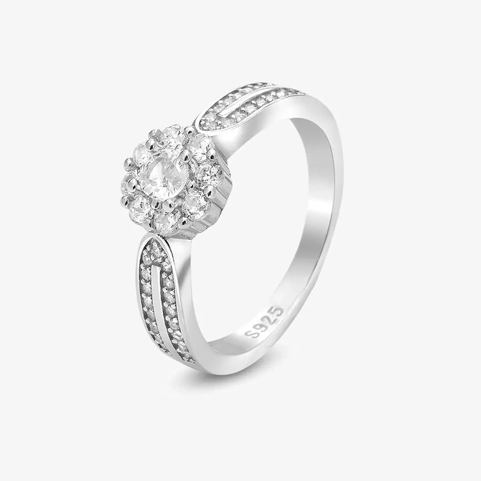 CZ Halo Split-Shank Ring for Women