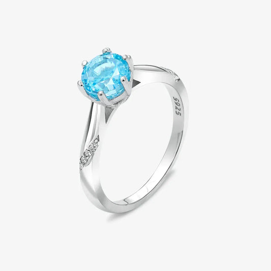 Blue Round Cut Solitaire Diamond Silver Ring - Tweov Jewels
