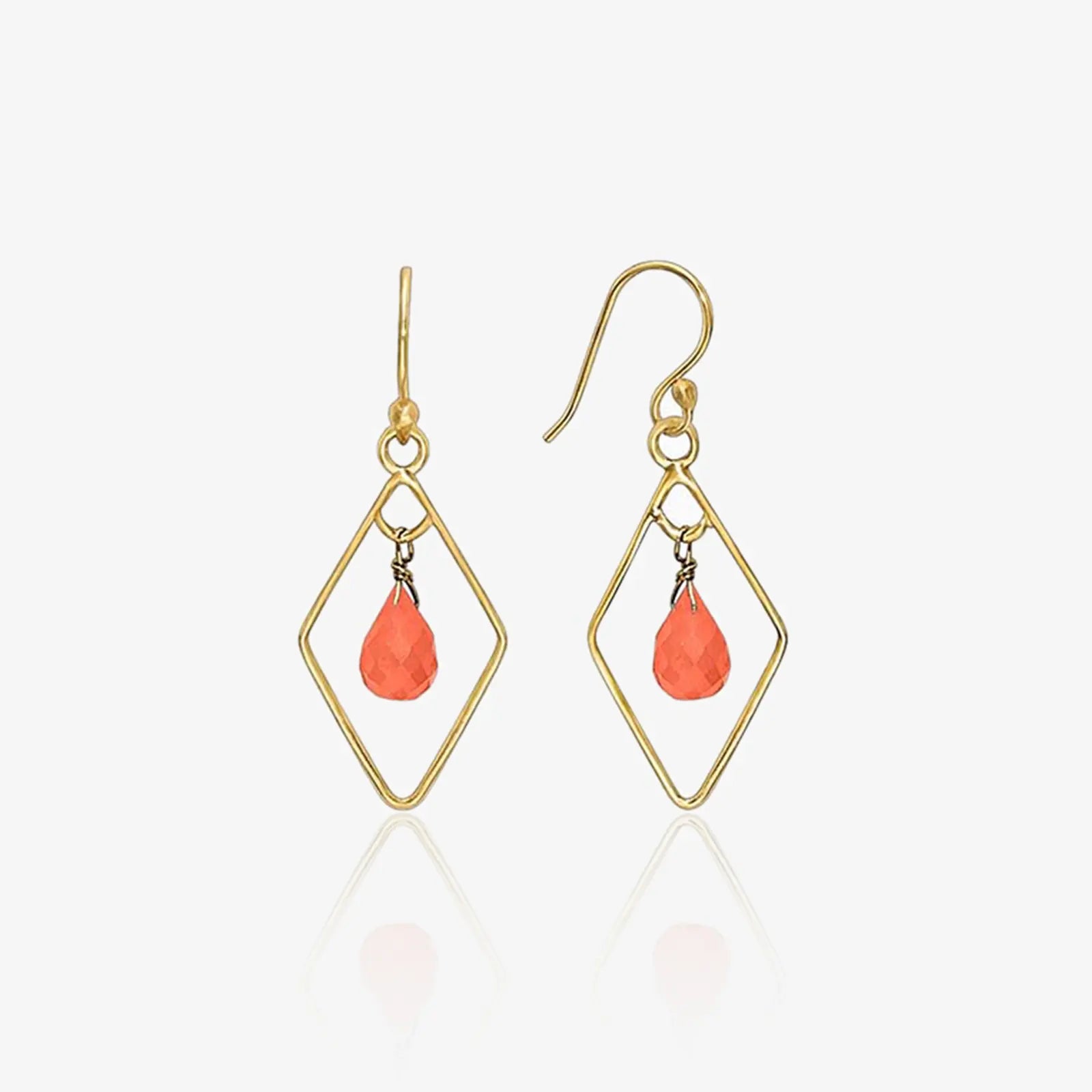 Pure Silver Earrings - Diamond Shaped Carnelian Drop