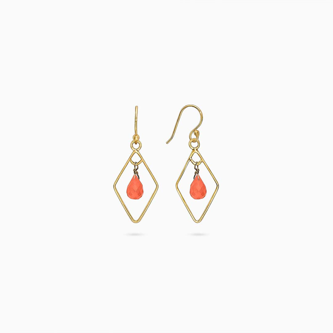 Pure Silver Earrings - Diamond Shaped Carnelian Drop - Tweov Jewels