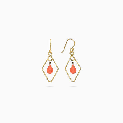 Pure Silver Earrings - Diamond Shaped Carnelian Drop - Tweov Jewels
