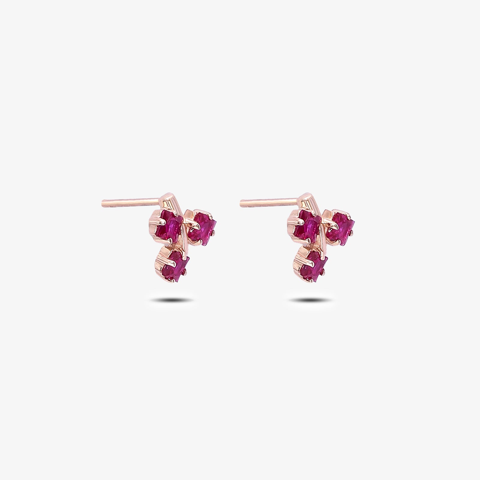 Rose Gold Triple Pink Floral Silver Studs