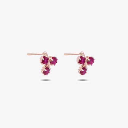 Rose Gold Triple Pink Floral Silver Studs