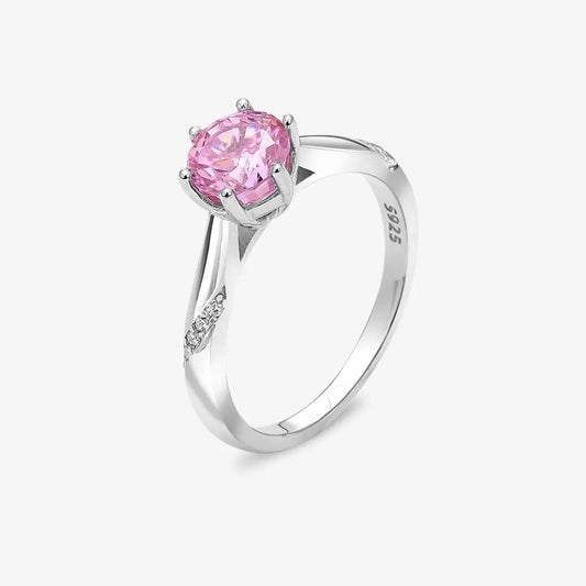 Pink Round Solitaire Diamond Silver Ring - Tweov Jewels
