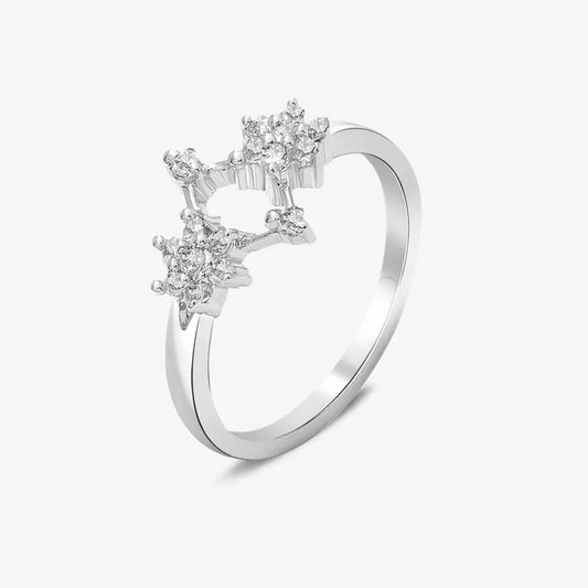 Silver Duo Flower Ring - Tweov Jewels