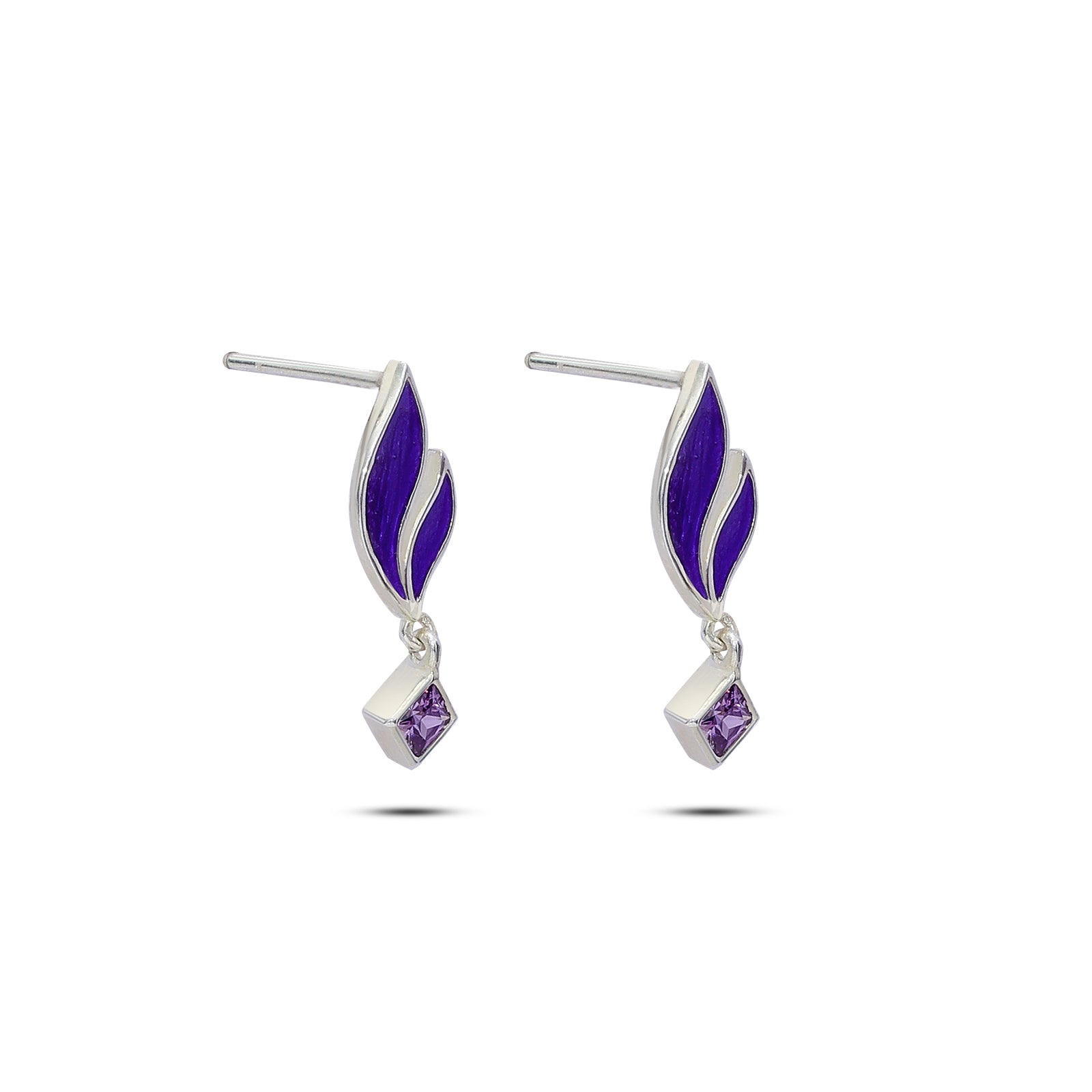 Pure Silver Earrings - Luxe Leaf with Purple Amethyst - Tweov Jewels