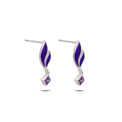 Pure Silver Earrings - Luxe Leaf with Purple Amethyst - Tweov Jewels