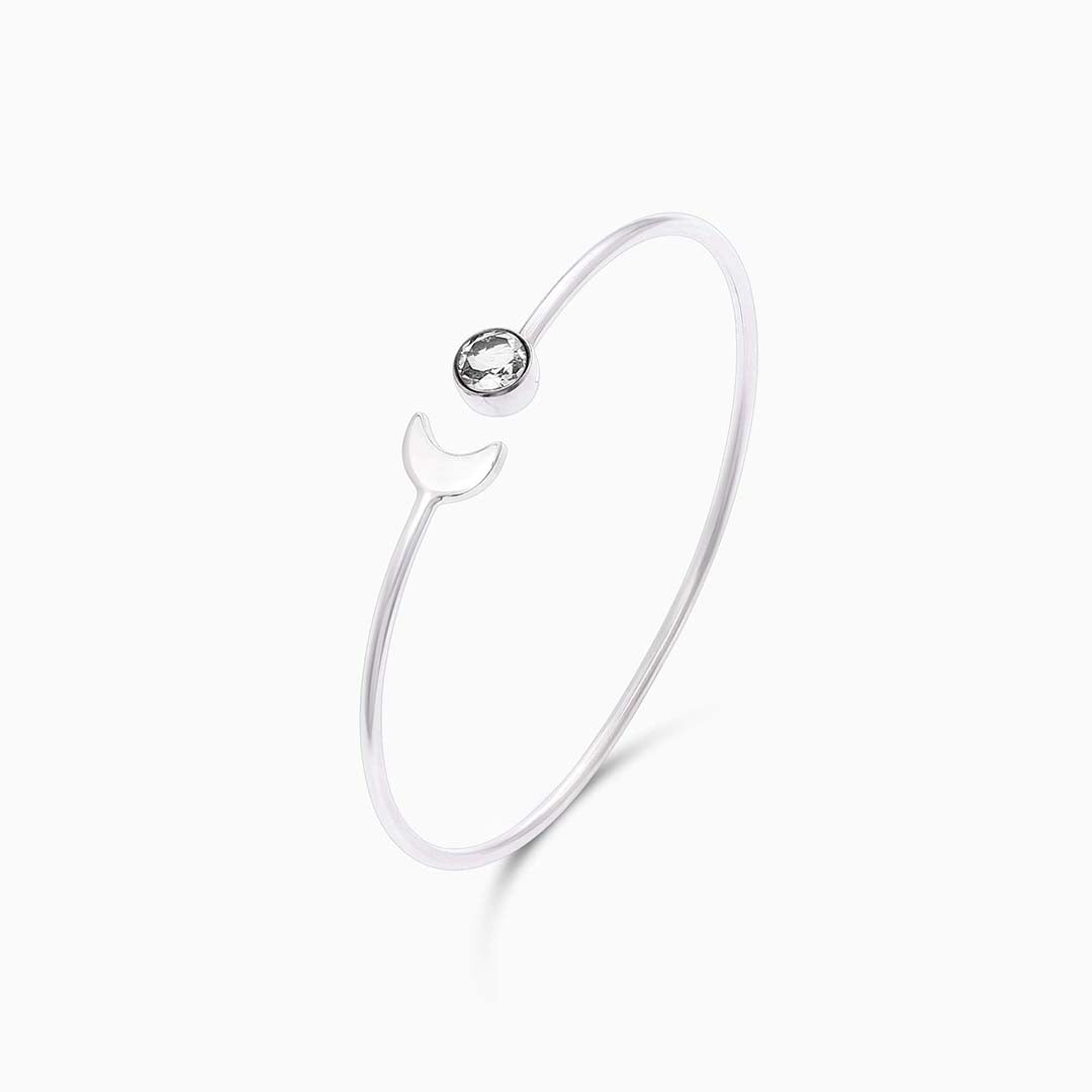 Pure Sterling Silver Lunar Crescent Moon and Sun with Round Zircon Bracelet - Tweov Jewels