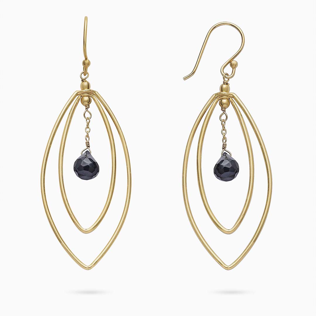 Pure Silver Earrings - Long Black Onyx Danglers With Gold Finish - Tweov Jewels