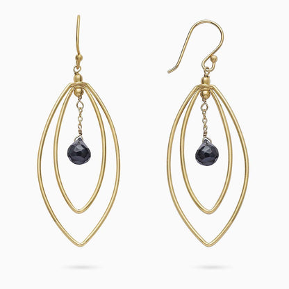 Pure Silver Earrings - Long Black Onyx Danglers With Gold Finish - Tweov Jewels