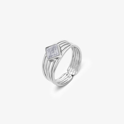 Simple Silver CZ Studded Finger Ring