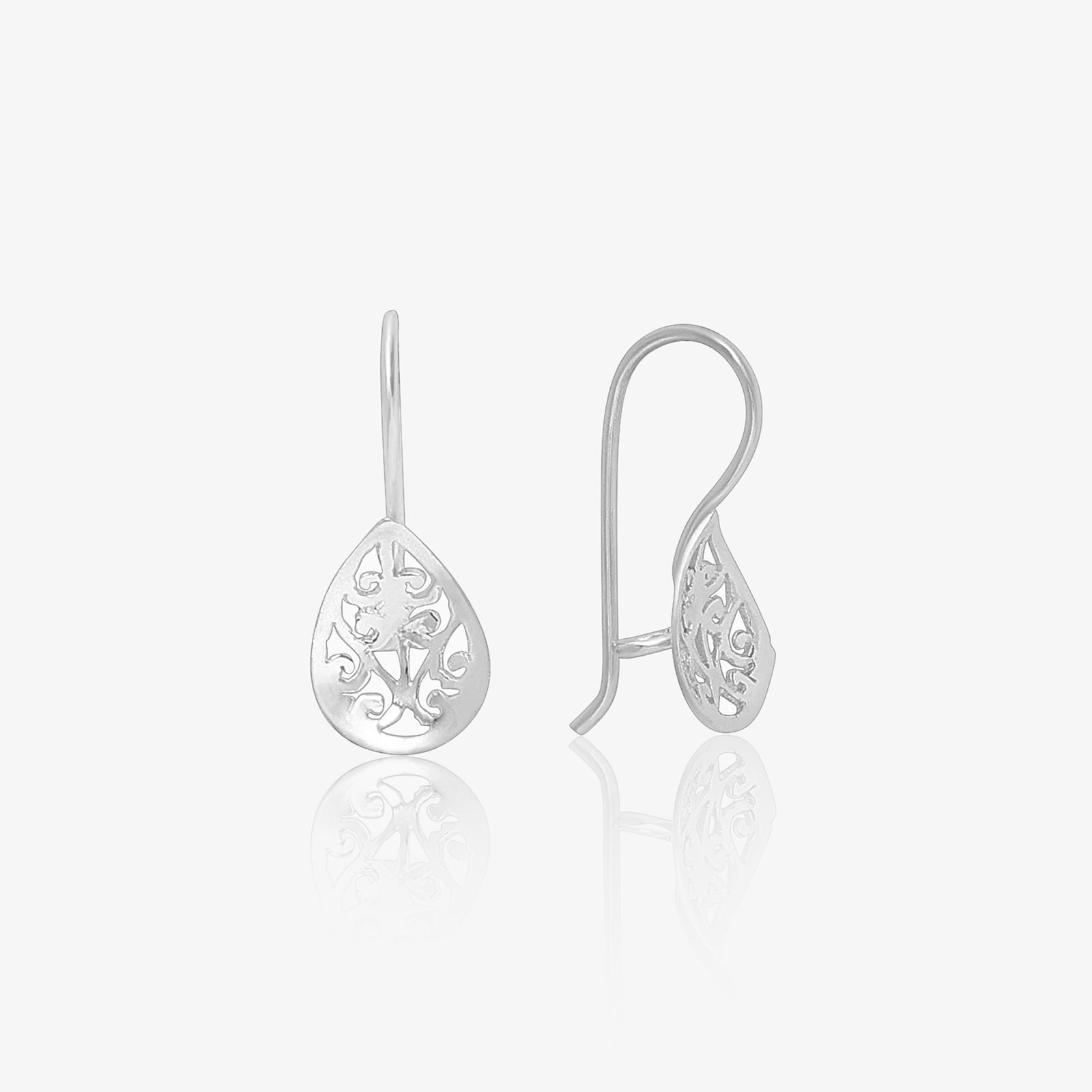 Silver Carved Floral Drop Earrings