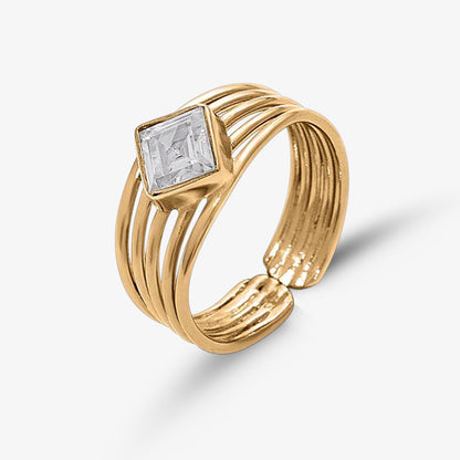 Gold Plated Simple CZ Studded Silver Ring