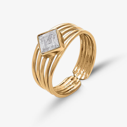 Gold Plated Simple CZ Studded Silver Ring