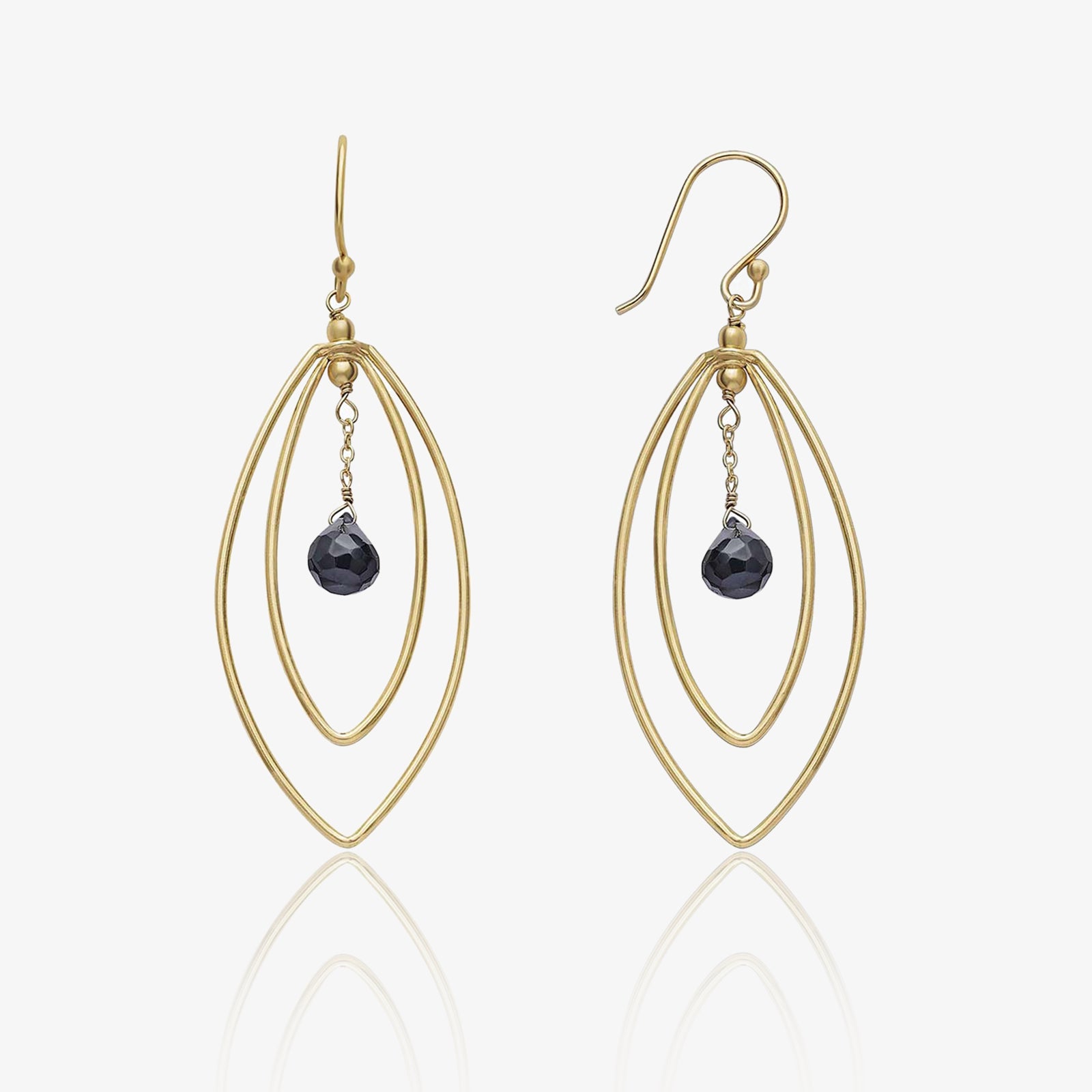 Gold Plated Black Leaf Silver Drop Earrings