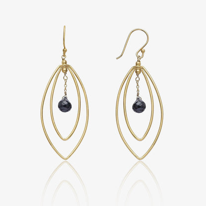 Gold Plated Black Leaf Silver Drop Earrings