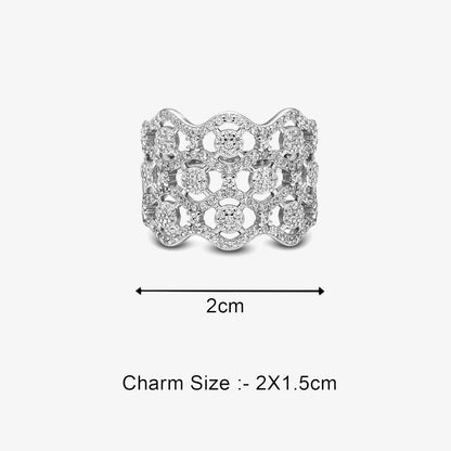 CZ Studded Designer Silver Crown Ring - Tweov Jewels