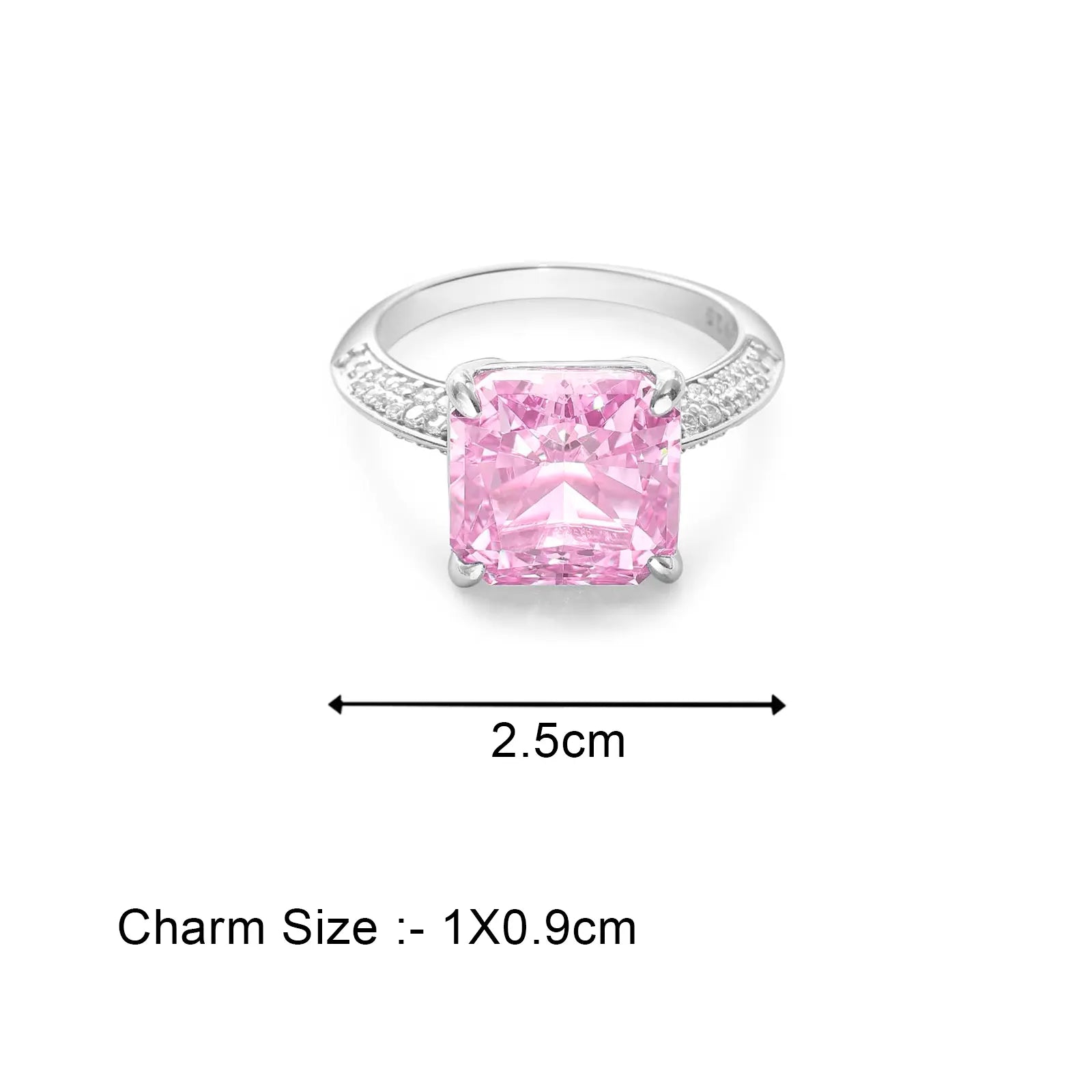 Pink Radiant Pave Ring For Women – 925 Sterling Silver Rhodium Plated